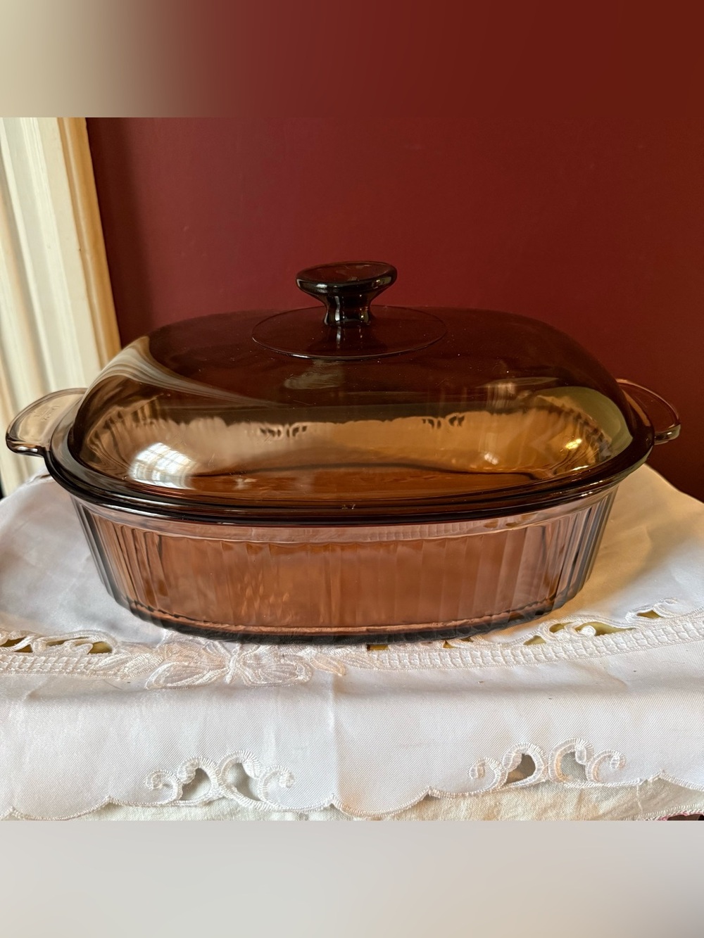 Visions By Corning Amber Oval Covered Roaster Casserole with lid